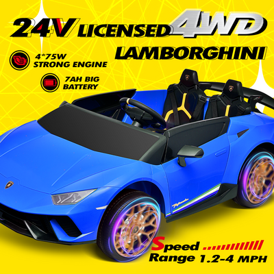 Blitzshark 24V 2 Seater Kids Ride on Car Powerful 4WD Compatible for Lamborghini Battery Powered Motorized Electric Car, with 7AH Big Battery, Remote Control, Suspension, Fantastic Lights& Music