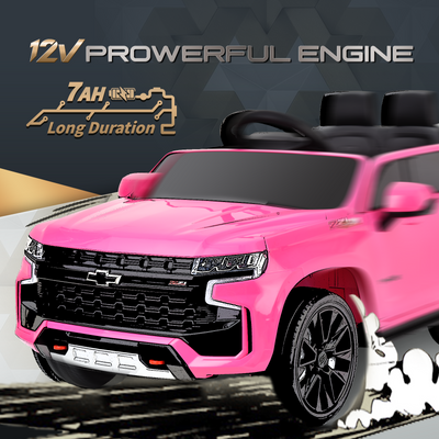 Blitzshark 12V Kids Ride on Car Licensed Chevrolet Tahoe Battery Powered Electric Vehicle for Kids, with 7AH Big Battery, 2.4G Remote Control, Spring Suspension, Bright Lights, Music, Pink