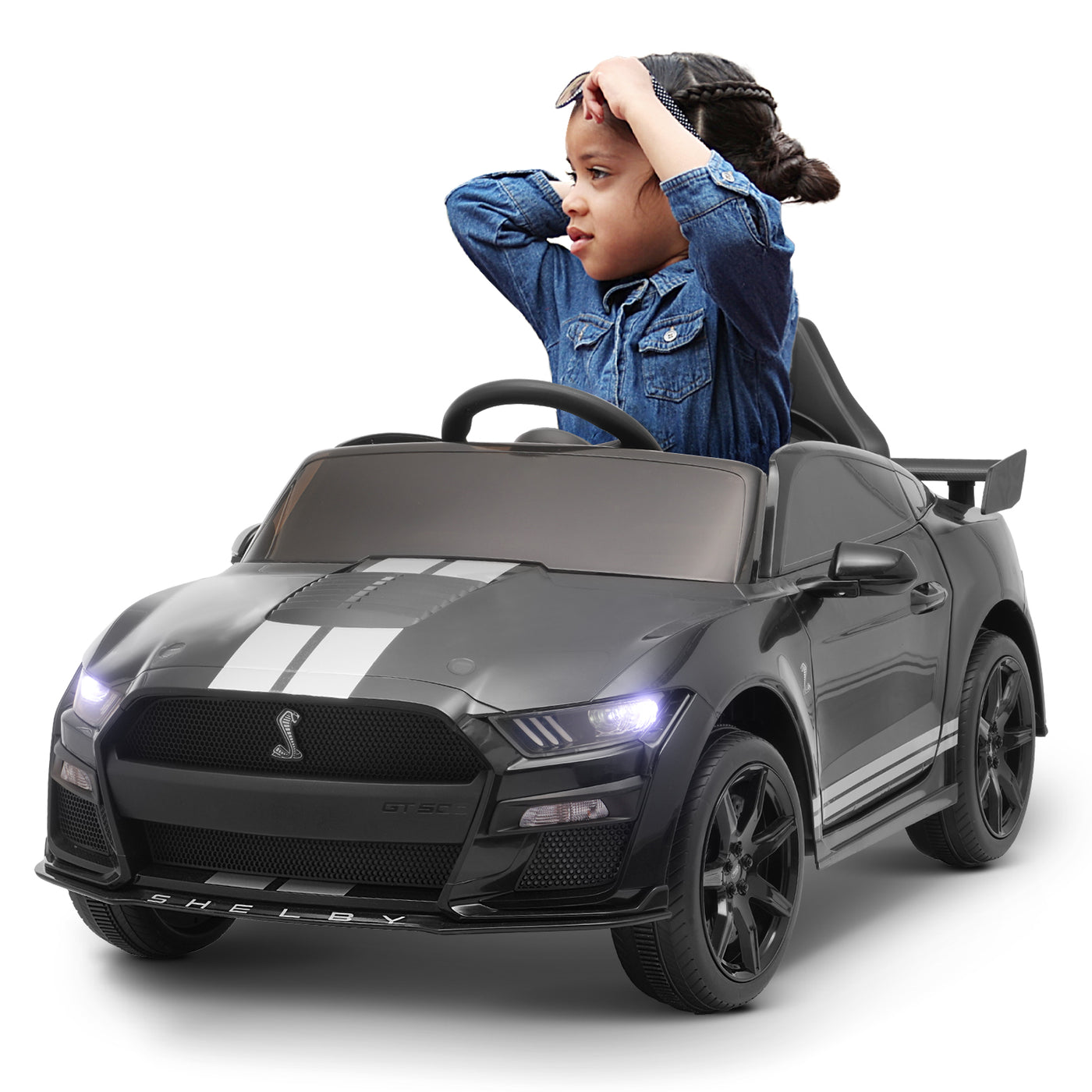 Blitzshark 12V Kids Ride on Car Licensed Ford Mustang Shelby GT500 Electric Vehicle for Kids 7AH Big Battery Powered Car, with 2.4G Remote Control, Safety Belt, Bright Headlights, Music & FM