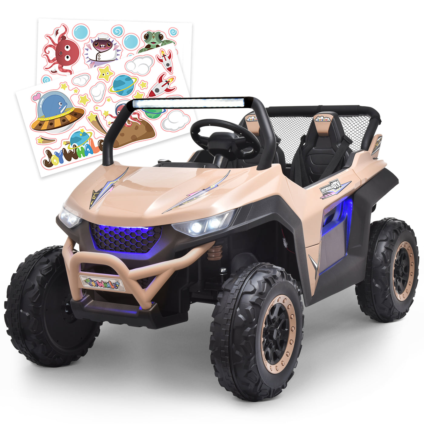 Joywhale 12V 2 Seater Kids Ride on UTV Battery Powered Electric Car for Kids Ages 3-8, with DIY Sticker, Remote Control & Bright Headlights, DP-U20C