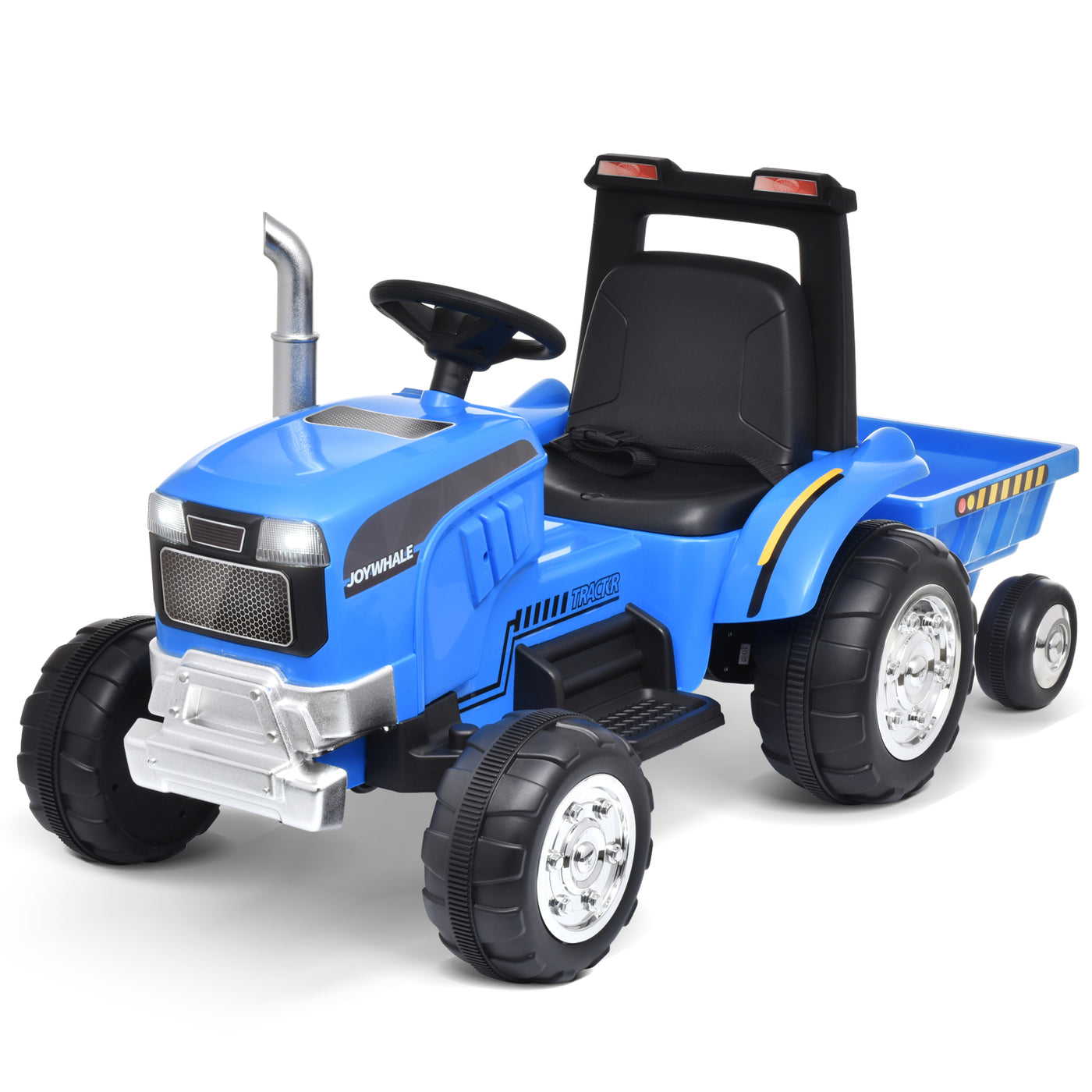 Joywhale 12V Kids Ride on Tractor with Trailer Battery Powered Electric Car for Kids Ages 3-6, with Detachable Trailer, Remote Control & Exhaust Pipe, DP-TR10
