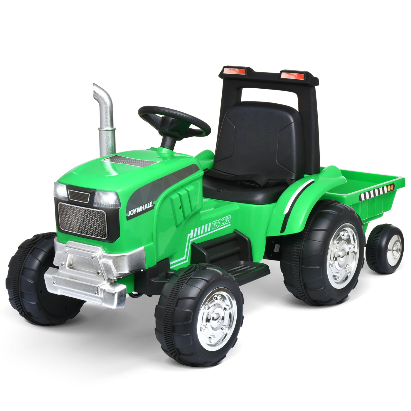 Joywhale 12V Kids Ride on Tractor with Trailer Battery Powered Electric Car for Kids Ages 3-6, with Detachable Trailer, Remote Control & Exhaust Pipe, DP-TR10