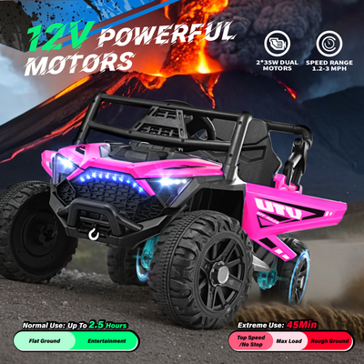 Joywhale 12V Kids Ride on Toy Car, Battery Powered Electric Off-Road UTV Truck with Remote, 12 Volt Kids UTV for Toddlers with 3 Speeds, Music, Safety Belt, Suspension, LED Lights