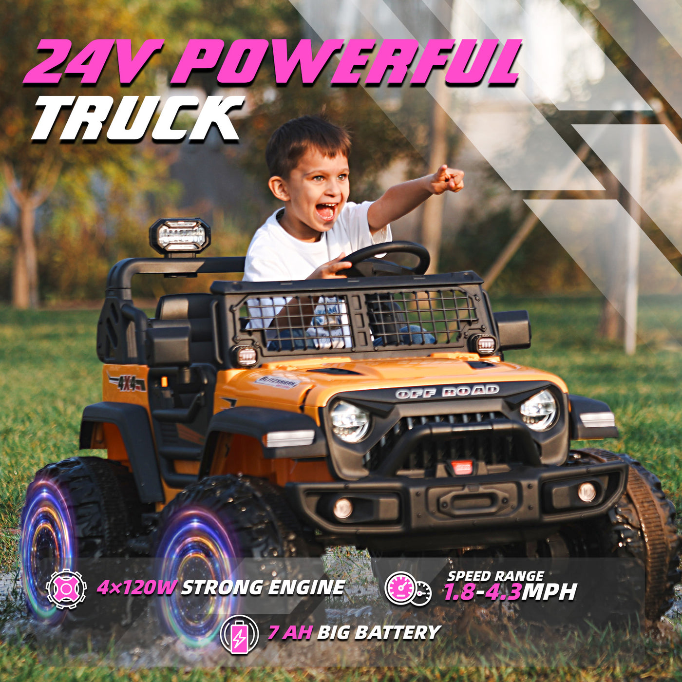 MAGYCAT 24V MAX Ride-on Truck 2 Seater 4WD Kids Electric Vehicle 4x4 XXL Battery Powered Car, with 480W Ultra Powerful Motor, Remote Control, Full-Metal Suspension& DIY Sticker