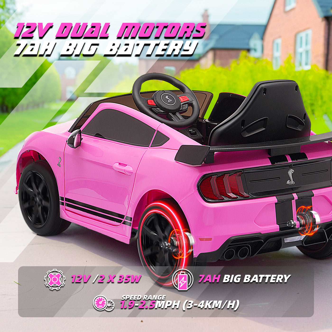 MAGYCAT 12V Kids Ride on Car Ford Mustang Electric Vehicle for Kids 7AH Big Battery Powered Car