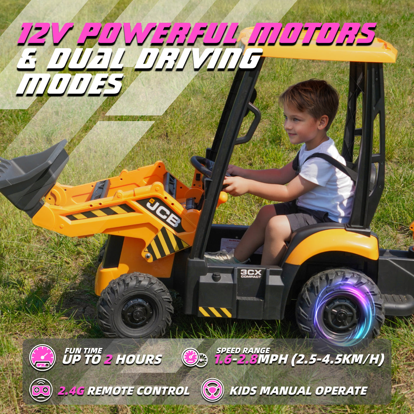 MAGYCAT JCB Kids Ride on Excavator 12V Kids Ride on Car with Remote Control Electric Construction Vehicle