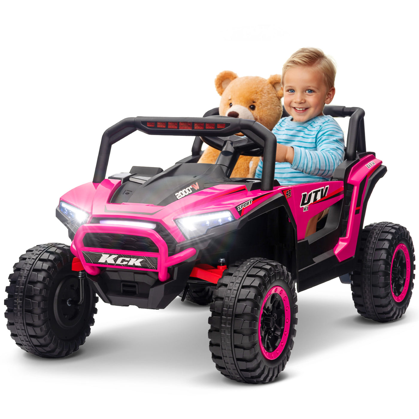 Joywhale 24V Kids Ride on UTV Car 4WD Off-Road Electric Vehicle with Remote Control, 7AH Big Battery Powered Kids Electric Car, 19" Spacious Seat, 3.7 MPH Max Speed, 4 Shock Absorbers, Music, Pink