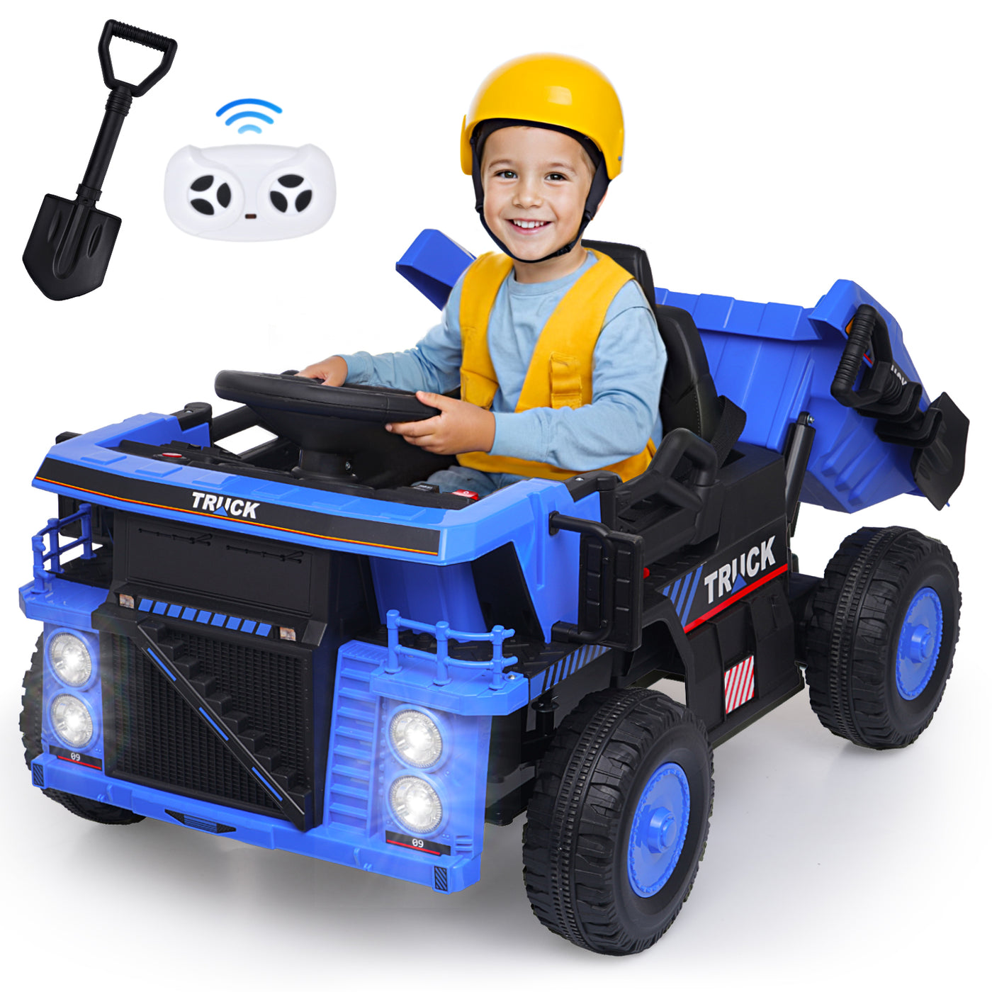 Joywhale 24V Kids Ride on Dump Truck Car 7AH Big Battery Powered Car Electric Construction Vehicle for Kids Aged 3-6, with Electric Dump Bed and Shovel, Remote Control, LED Headlights, Music