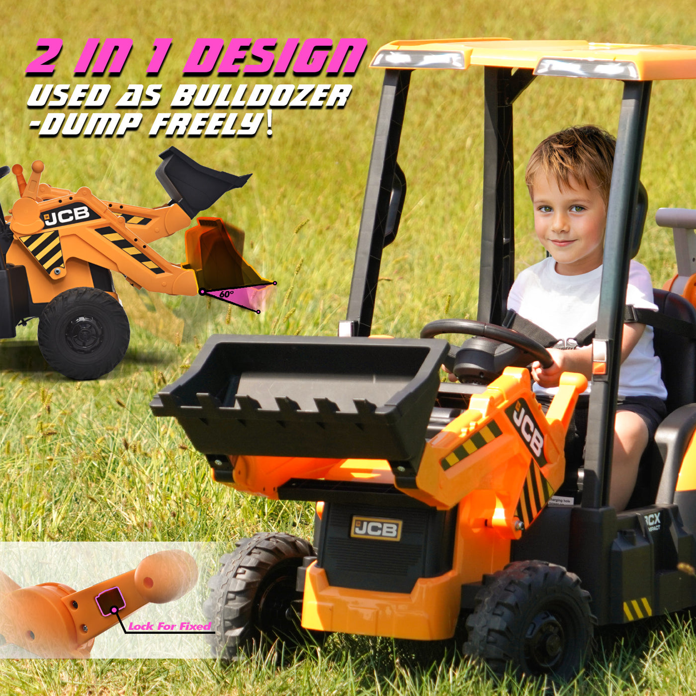 MAGYCAT JCB Kids Ride on Excavator 12V Kids Ride on Car with Remote Control Electric Construction Vehicle