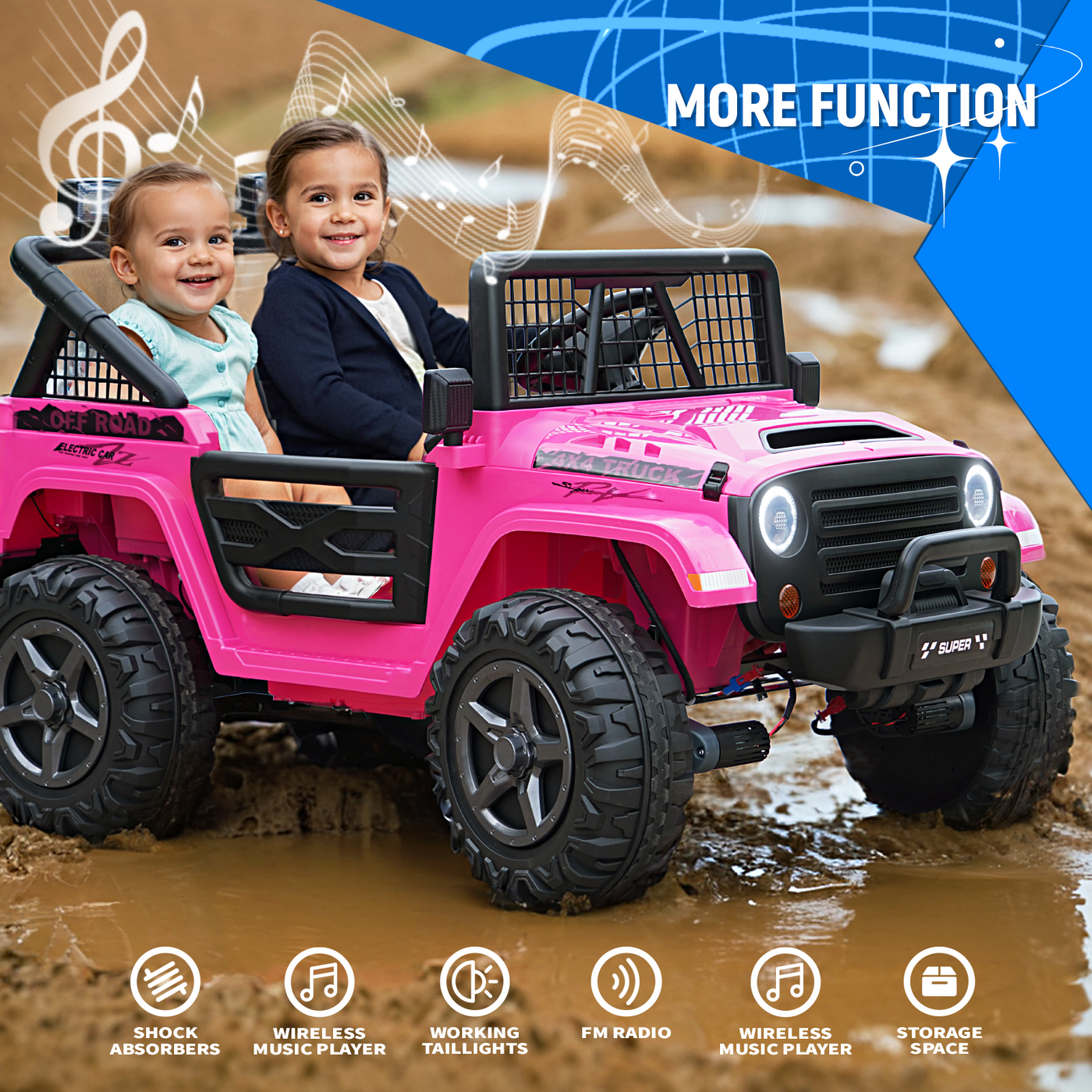 MAGYCAT 24V 2 Seater Kids Ride on Truck 2WD/ 4WD Switchable Off-Road Electric Car, with 800W Strong Engine, 5 MPH Max Speed, 7AH Big Battery, 2.4G Remote Control, Suspension, Music & Headlights