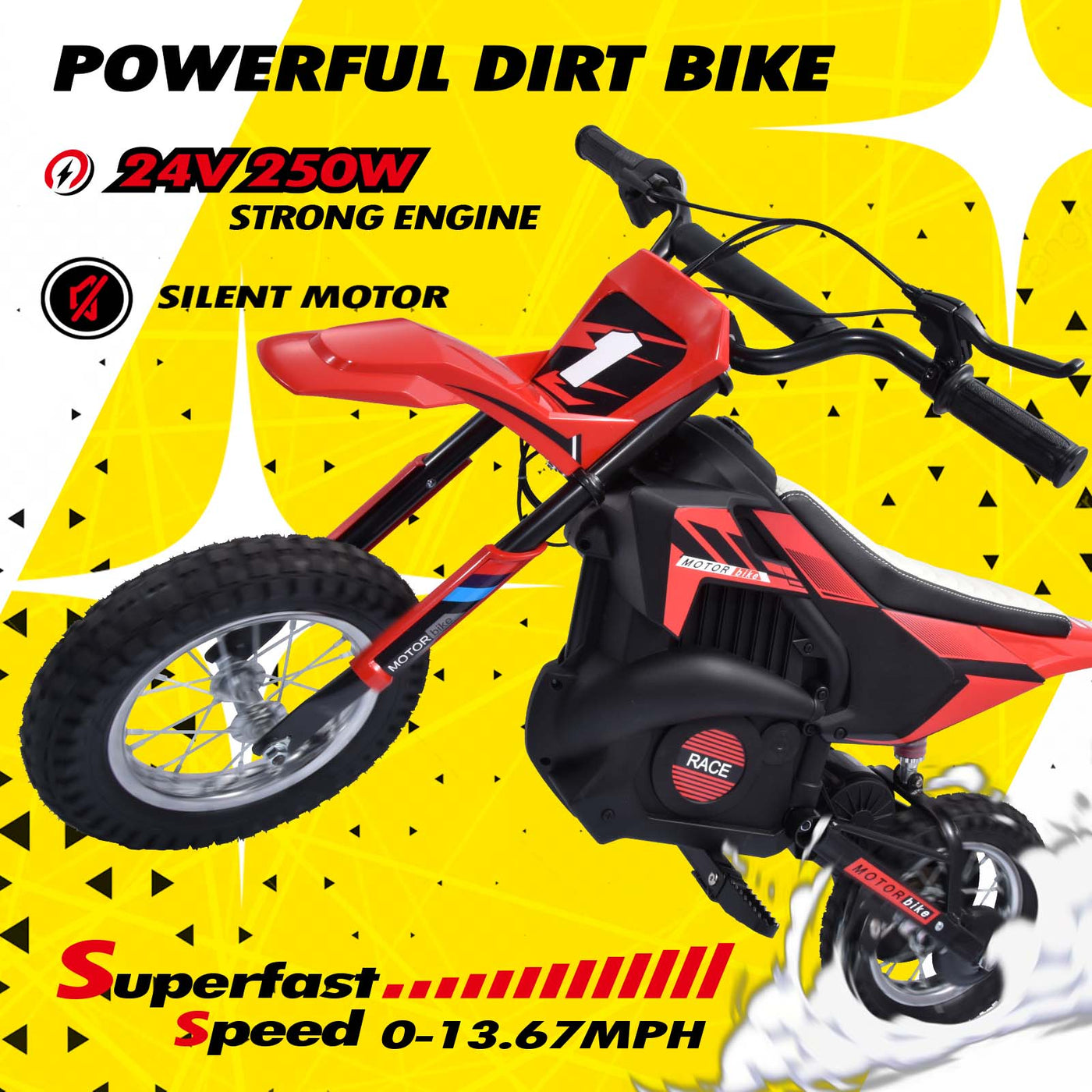 Blitzshark 24V Kids Electric Dirt Bike 250W Off-Road Bike Motocross Powerful Motorcycle for Kids, with 13.67MPH Fast Speed, Rubber Tires, Twist Grip Throttle, Metal Suspension & Leather Seat, SRK-MC10