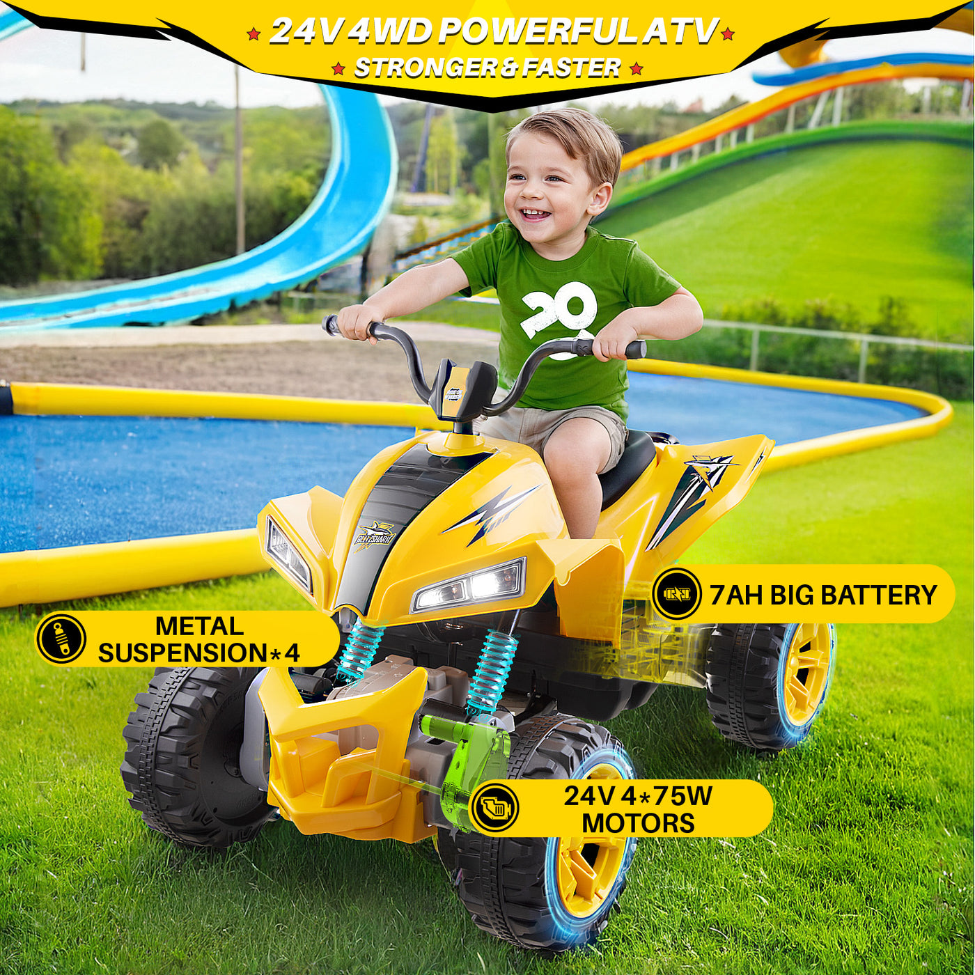 MAGYCAT 24V Kids Ride on ATV 4WD Quad 4x75W Powerful 4-Wheeler Electric Car