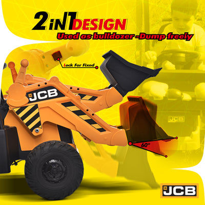 Blitzshark 2 in 1 Kids Ride on Excavator & Bulldozer 12V Battery Powered Motorized Car Electric Construction Vehicles for Kids Ages 3-6, with Front Loader, Digger, Ceiling, Remote Control, Yellow