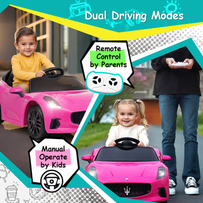 Joywhale Kids Ride on Car 12V Licensed Maserati Toy Car, Electric Vehicle for Kids, Ride On Toy for Toddlers Ages 3-6, Battery Powered Car with Remote Control, Safety Belt, Music, Bright Lights, Pink