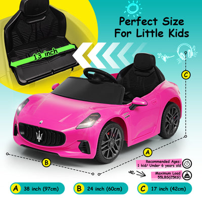 Joywhale Kids Ride on Car 12V Licensed Maserati Toy Car, Electric Vehicle for Kids, Ride On Toy for Toddlers Ages 3-6, Battery Powered Car with Remote Control, Safety Belt, Music, Bright Lights, Pink