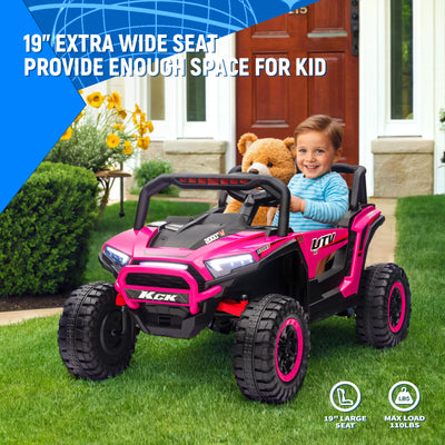 Joywhale 24V Kids Ride on UTV Car 4WD Off-Road Electric Vehicle with Remote Control, 7AH Big Battery Powered Kids Electric Car, 19" Spacious Seat, 3.7 MPH Max Speed, 4 Shock Absorbers, Music, Pink