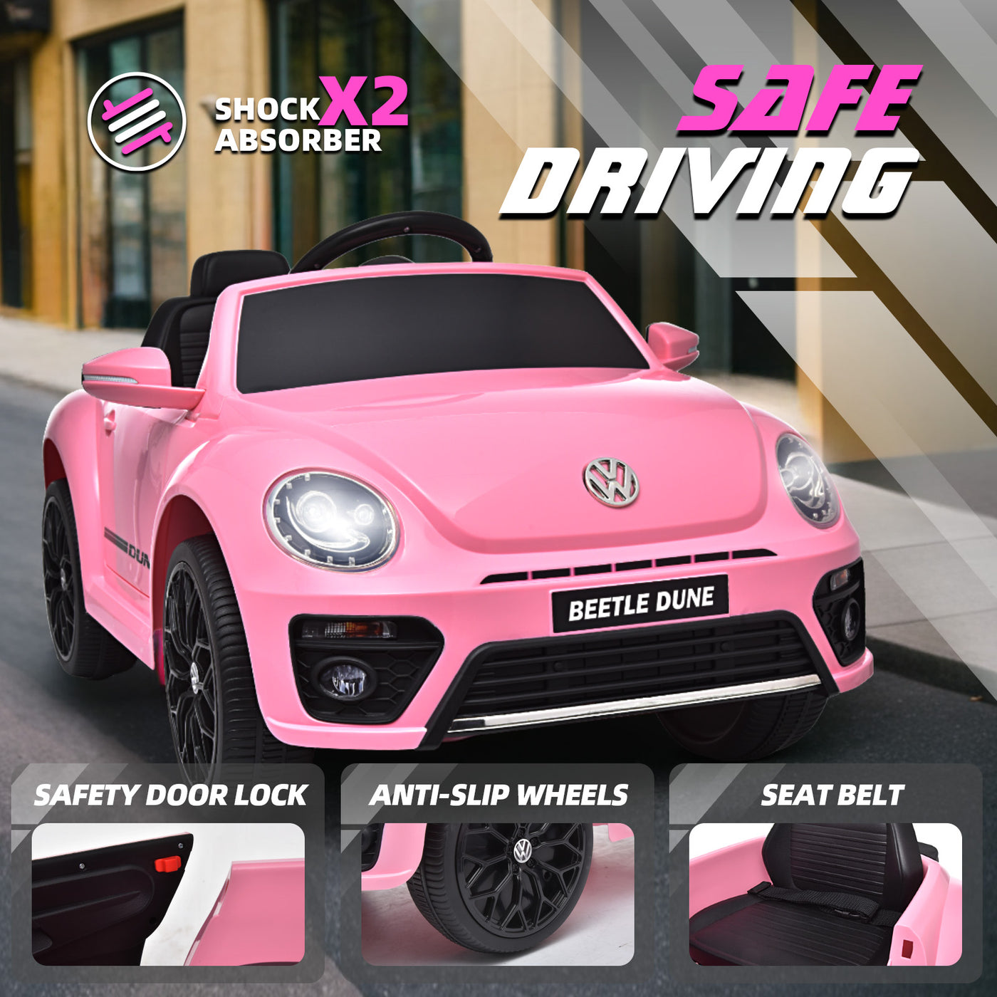 MAGYCAT 12V Kids Ride on Car Volkswagen Beetle Battery Powered Toy Car Electric Vehicle for Kids, Pink