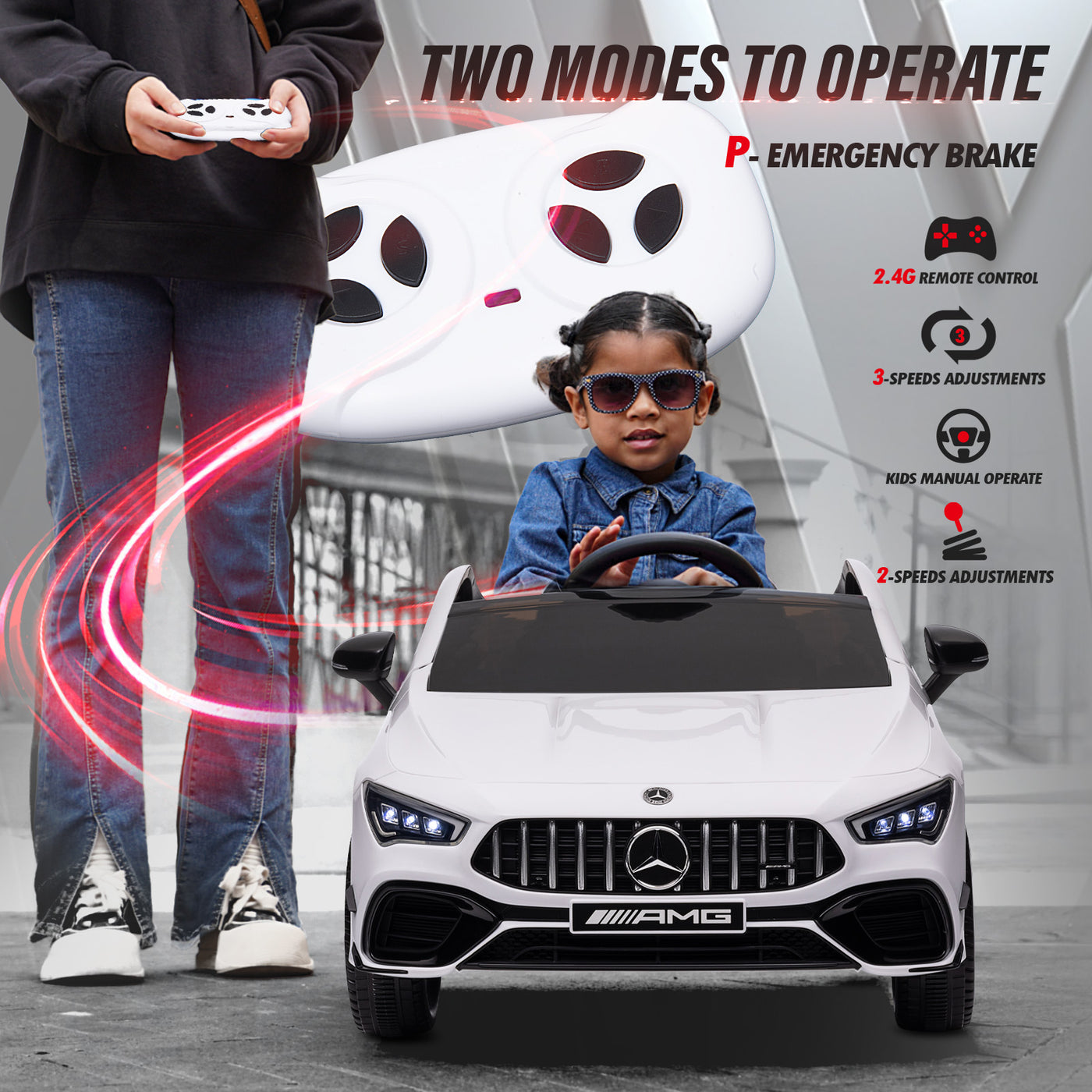 Blitzshark 12V Kids Ride on Car Licensed Mercedes-Benz AMG CLA 45 S 4WD Electric Car for Kids 7AH Big Battery Powered Toy Car with 2.4G Remote Control, Swing Function, 4-Wheel Suspension, Music