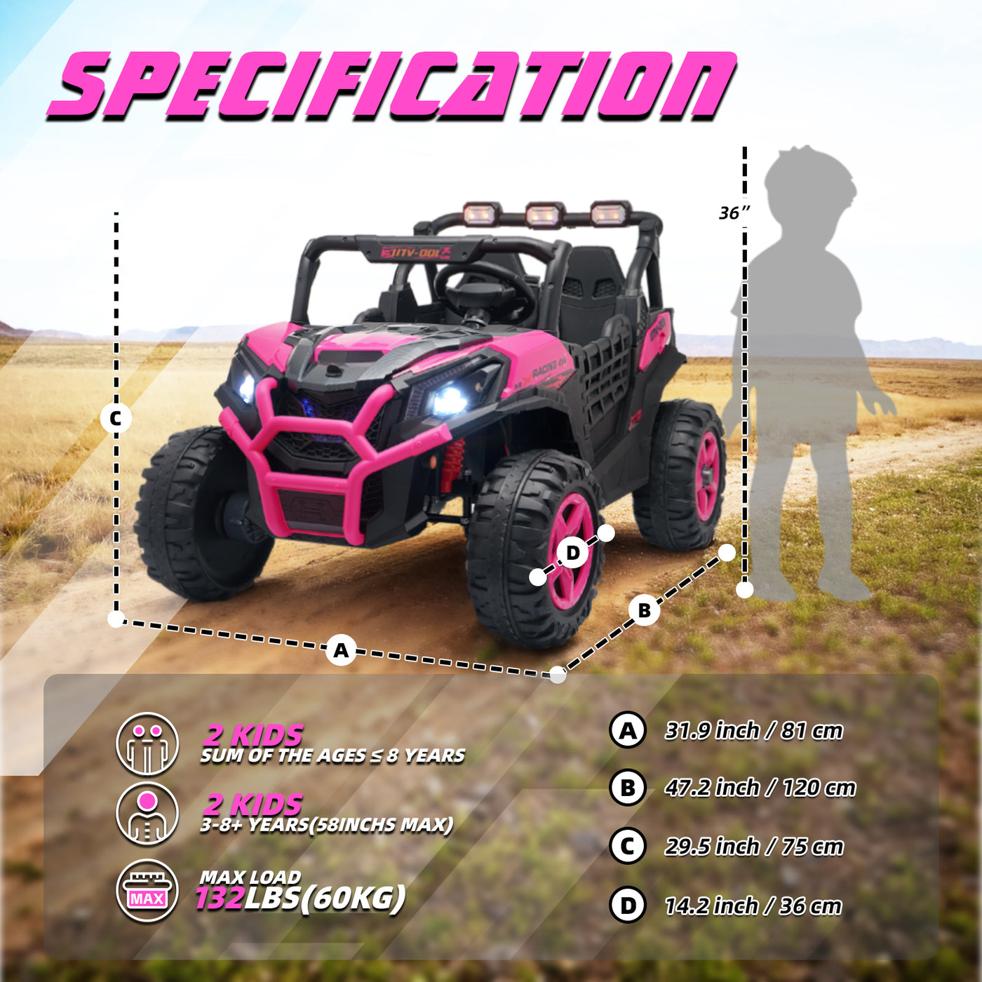 MAGYCAT 24V 2 Seater Kids Ride on UTV Car 2WD/ 4WD Switchable Off-Road Electric Vehicle, with 800W Ultra Powerful Motors, 4.3 MPH Max Speed, 7AH Battery, Spring Suspension, 2.4G Remote, Music