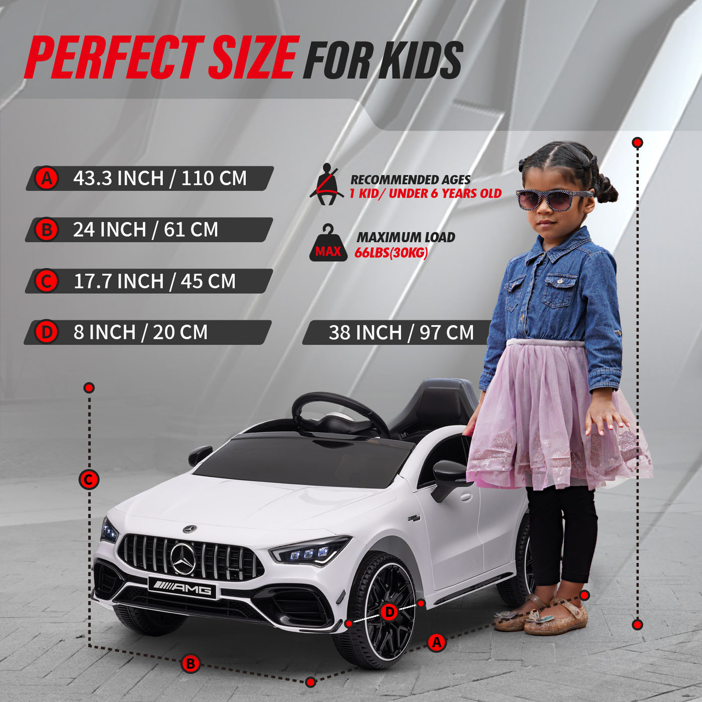 Blitzshark 12V Kids Ride on Car Licensed Mercedes-Benz AMG CLA 45 S 4WD Electric Car for Kids 7AH Big Battery Powered Toy Car with 2.4G Remote Control, Swing Function, 4-Wheel Suspension, Music