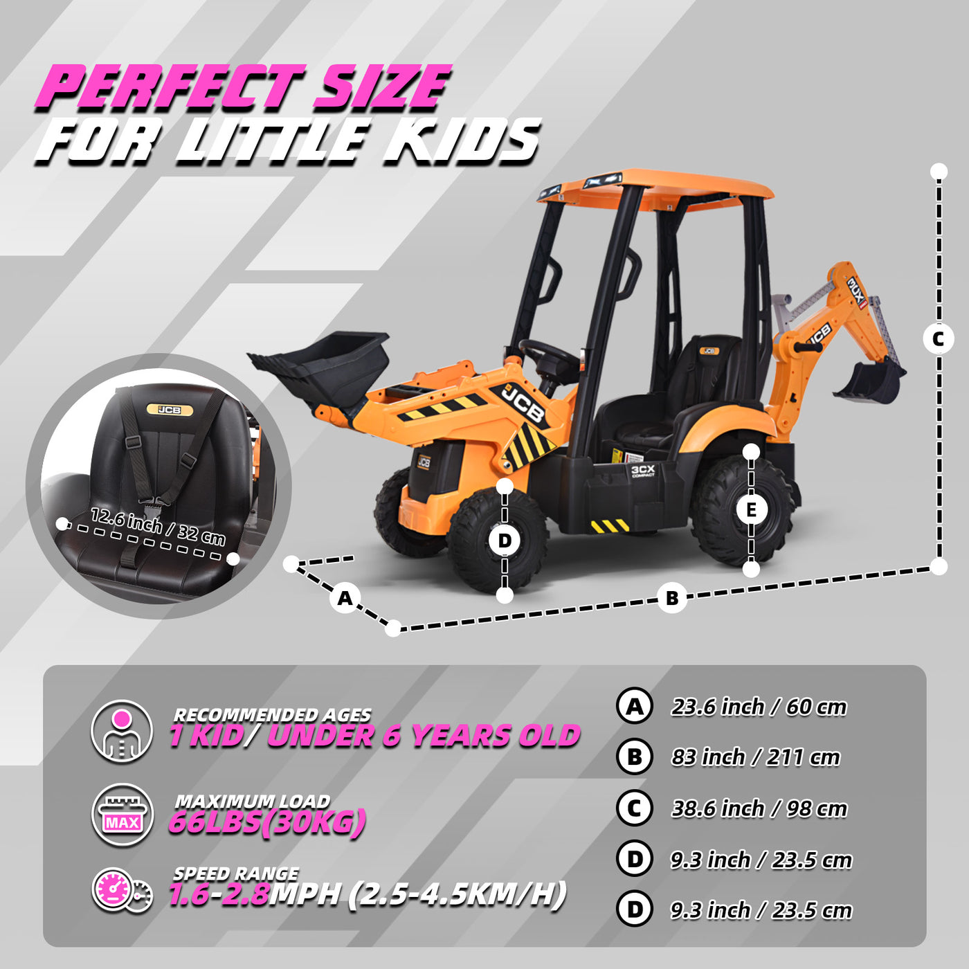 MAGYCAT JCB Kids Ride on Excavator 12V Kids Ride on Car with Remote Control Electric Construction Vehicle