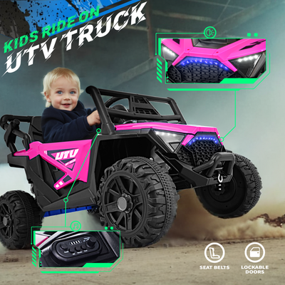 Joywhale 12V Kids Ride on Toy Car, Battery Powered Electric Off-Road UTV Truck with Remote, 12 Volt Kids UTV for Toddlers with 3 Speeds, Music, Safety Belt, Suspension, LED Lights