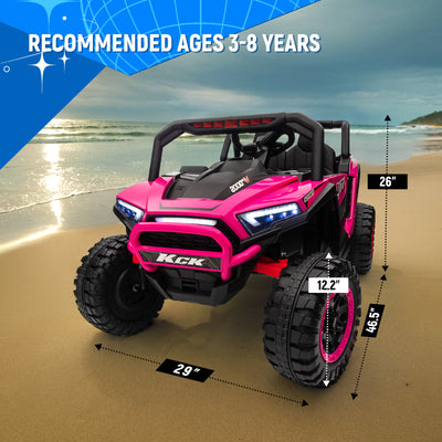 Joywhale 24V Kids Ride on UTV Car 4WD Off-Road Electric Vehicle with Remote Control, 7AH Big Battery Powered Kids Electric Car, 19" Spacious Seat, 3.7 MPH Max Speed, 4 Shock Absorbers, Music, Pink