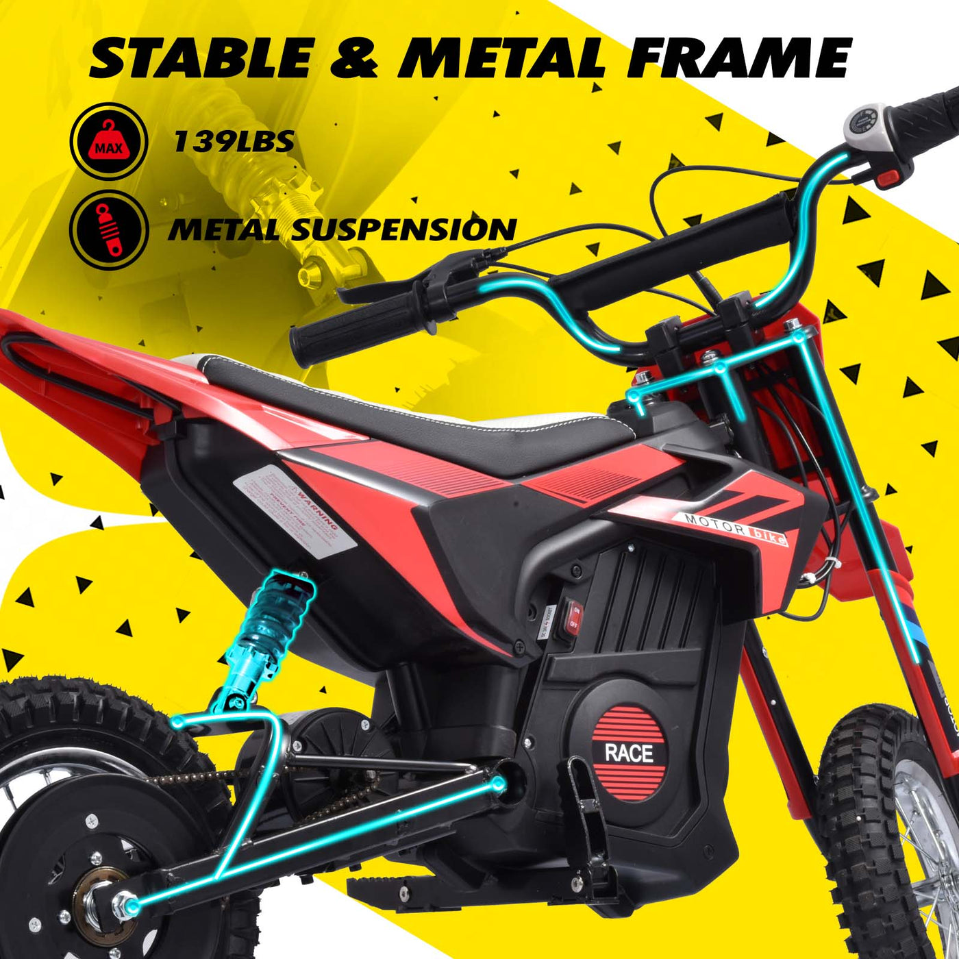 Blitzshark 24V Kids Electric Dirt Bike 250W Off-Road Bike Motocross Powerful Motorcycle for Kids, with 13.67MPH Fast Speed, Rubber Tires, Twist Grip Throttle, Metal Suspension & Leather Seat, SRK-MC10