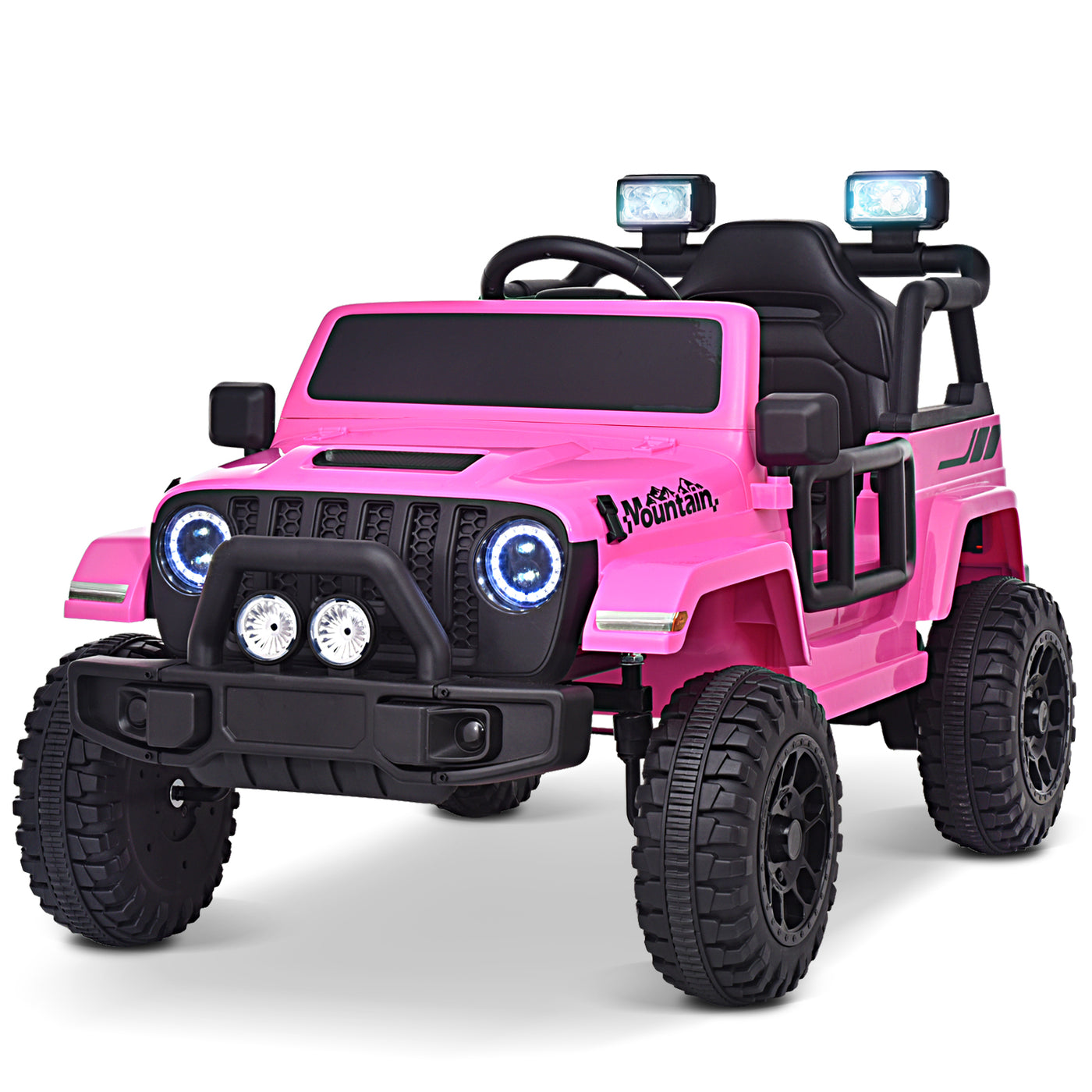 Joywhale 12V Kids Ride on Truck Battery Powered Motorized Car Electric Vehicle for Kids, with Remote Control, 4-Wheel Suspension, LED Lights, Music & FM, Seat Belt, Portable Handle, Pink