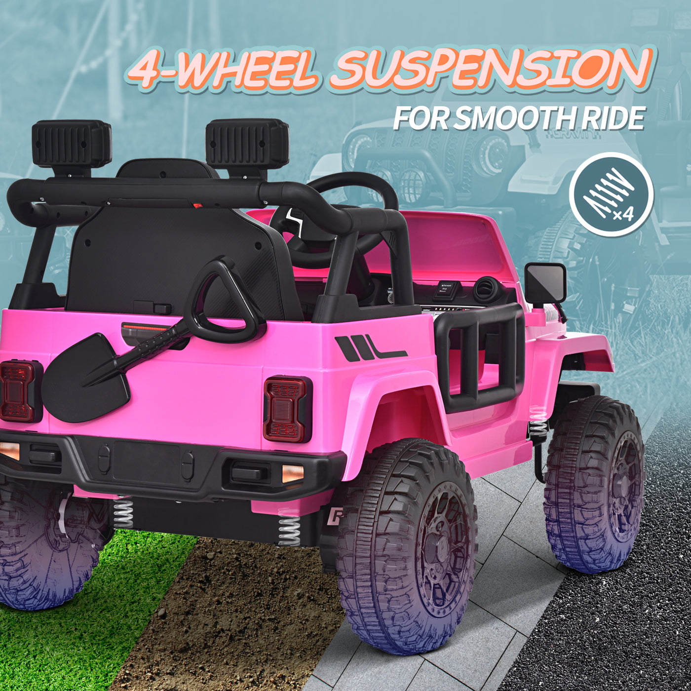 Joywhale 12V Kids Ride on Truck Battery Powered Motorized Car Electric Vehicle for Kids, with Remote Control, 4-Wheel Suspension, LED Lights, Music & FM, Seat Belt, Portable Handle, Pink