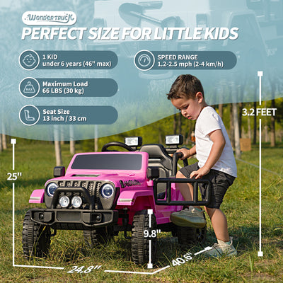 Joywhale 12V Kids Ride on Truck Battery Powered Motorized Car Electric Vehicle for Kids, with Remote Control, 4-Wheel Suspension, LED Lights, Music & FM, Seat Belt, Portable Handle, Pink