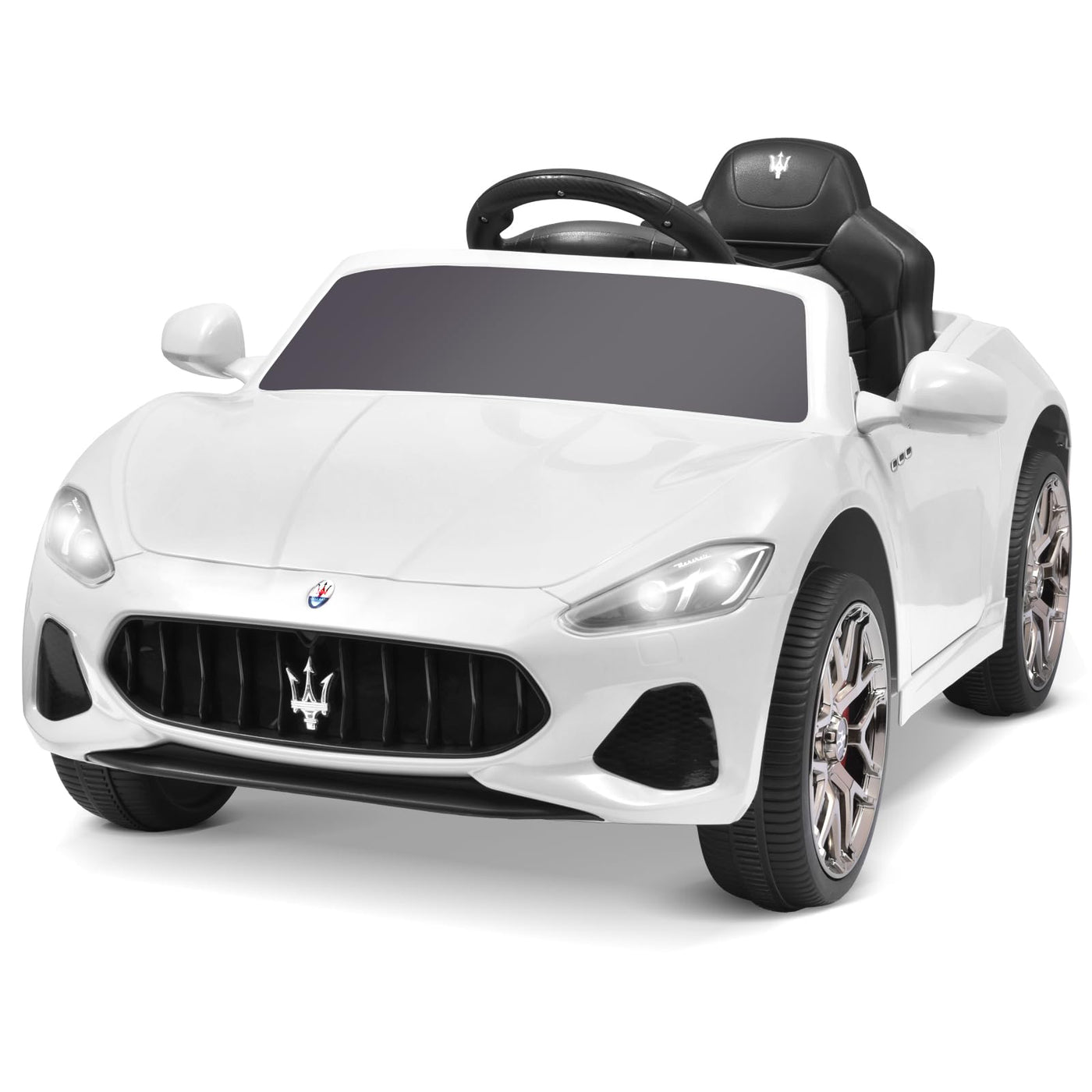 Joywhale 12V Kids Ride on Car Licensed Maserati Battery Powered Electric Vehicle for Ages 3-6, with 2.4G Remote Control, Metal Suspension, Safety Belt, Bright Headlights, Music & FM, White, DP-M02L