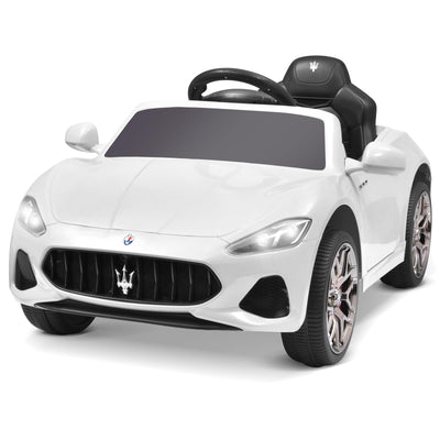 Joywhale 12V Kids Ride on Car Licensed Maserati Battery Powered Electric Vehicle for Ages 3-6, with 2.4G Remote Control, Metal Suspension, Safety Belt, Bright Headlights, Music & FM, White, DP-M02L