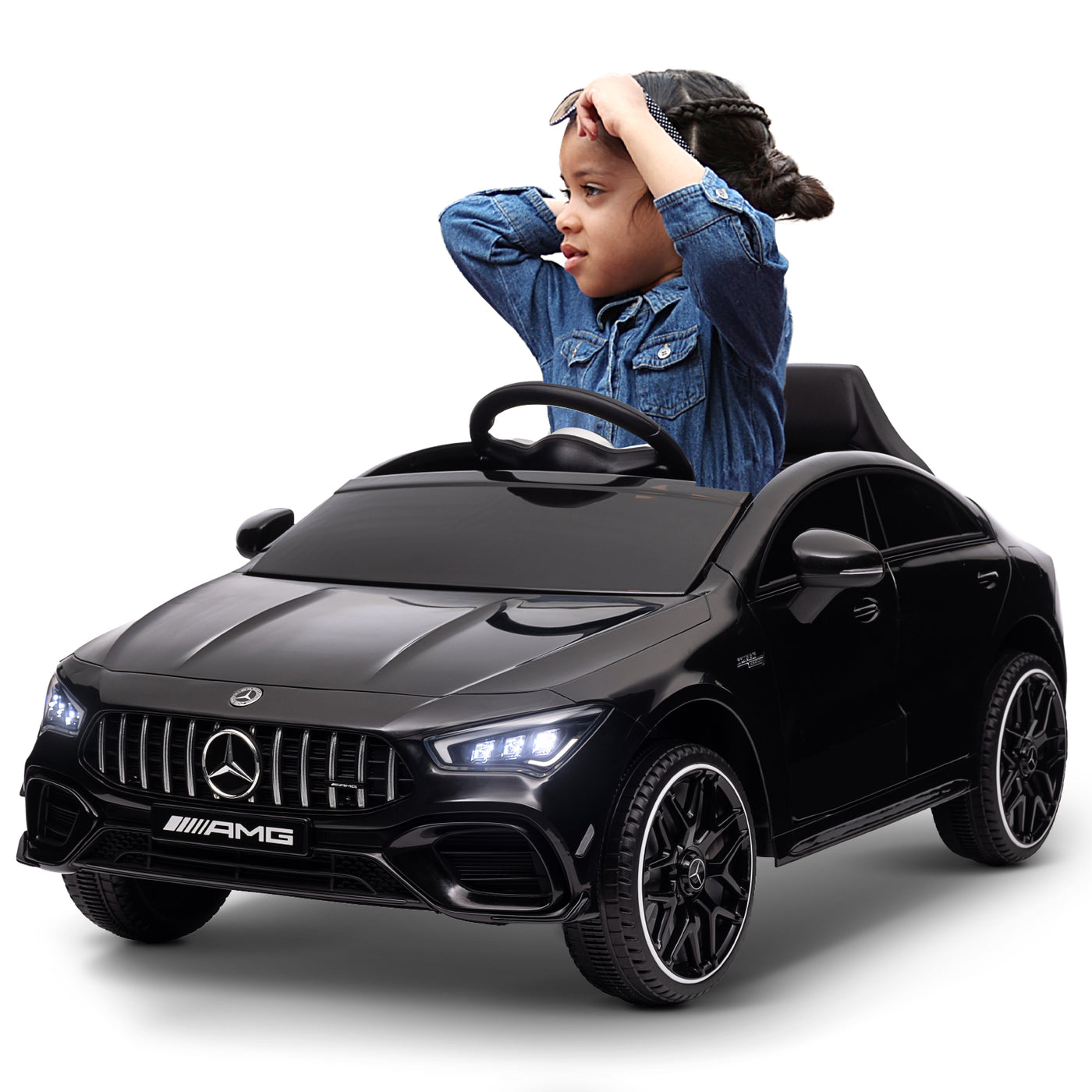 Blitzshark 12V Kids Ride on Car Licensed Mercedes-Benz AMG CLA 45 S 4WD Electric Car for Kids 7AH Big Battery Powered Toy Car with 2.4G Remote Control, Swing Function, 4-Wheel Suspension, Music