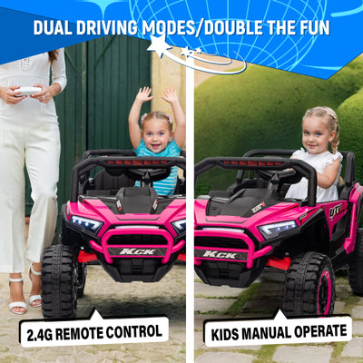 Joywhale 24V Kids Ride on UTV Car 4WD Off-Road Electric Vehicle with Remote Control, 7AH Big Battery Powered Kids Electric Car, 19" Spacious Seat, 3.7 MPH Max Speed, 4 Shock Absorbers, Music, Pink