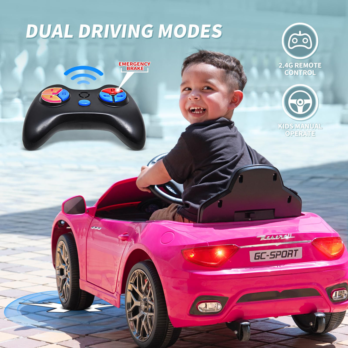Joywhale 12V Kids Ride on Car Licensed Maserati Battery Powered Electric Vehicle for Ages 3-6, with 2.4G Remote Control, Metal Suspension, Safety Belt, Bright Headlights, Music & FM, White, DP-M02L