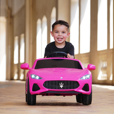 Joywhale 12V Kids Ride on Car Licensed Maserati Battery Powered Electric Vehicle for Ages 3-6, with 2.4G Remote Control, Metal Suspension, Safety Belt, Bright Headlights, Music & FM, White, DP-M02L