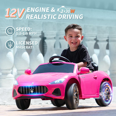 Joywhale 12V Kids Ride on Car Licensed Maserati Battery Powered Electric Vehicle for Ages 3-6, with 2.4G Remote Control, Metal Suspension, Safety Belt, Bright Headlights, Music & FM, White, DP-M02L