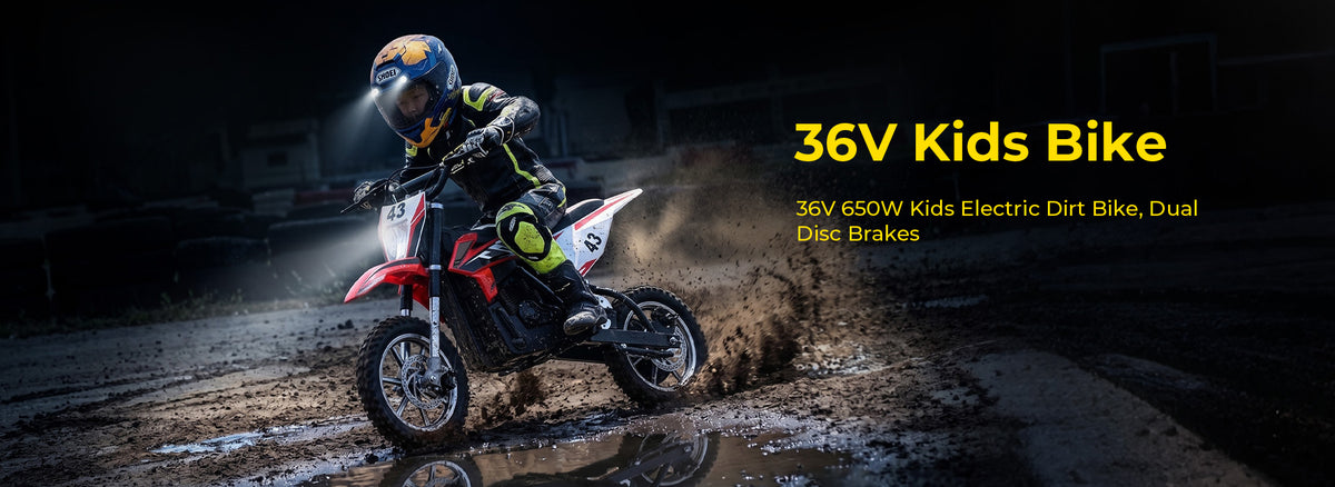 Blitzshark 36V 650W Kids Electric Dirt Bike, Dual Disc Brakes | Off-Road Motocross Style,17 MPH Speed,Aluminum Wheels,Dual Suspension,Twist Grip Throttle,Rubber Tires,Leather Seat