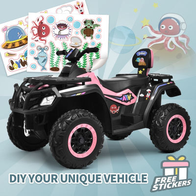 Joywhale 12V 2 Seater Kids Ride on ATV Battery Powered Electric Quad for Kids Ages 3-8, with DIY Sticker, 7AH Battery, Rear Pedal& Backrest, DP-A20C